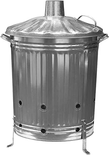 STORM TRADING GROUP 90 Litre 90L Extra Large Galvanised Metal Incinerator Fire Burning Bin With Riveted Handles & Special Locking Lid