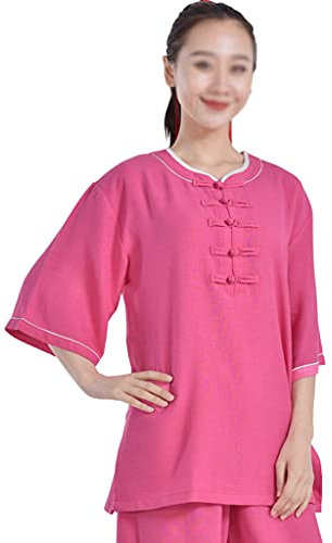 MYIESAXL Damen-Kung-Fu-Anzug aus Baumwollleinen, Taichi-Uniform, Kurze Ärmel, Kampfsportanzug, Leistungskleidung, chinesische Kung-Fu-Sommer-Atmungsaktive Morgenübungsuniform