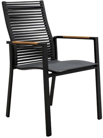 OUTLIV. Stapelsessel Melbourne mit Armlehnen aus Teak, Aluminium/Textilene, Gartenstuhl mit Rope, UV-beständig, rostfrei, 56,5x72x93,5 cm, Anthrazit