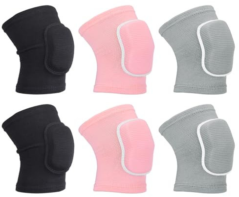 PATIKIL M Paracolpi Protettivi per Ginocchia, 3 Paia di Ginocchiere Spugna per Pallavolo, Traspiranti, per Ballo, per Donne e Uomini, Calcio, Basket, Allenamento, Nero/Grigio/Rosa