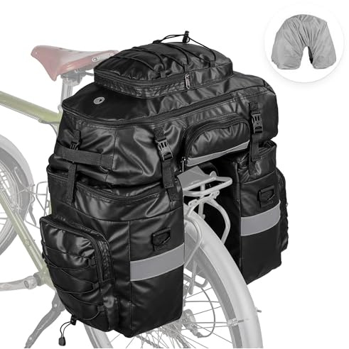 ENJOHOS 3 in 1 Sacoche Velo Porte Bagage Arriere 65L Sac à Dos Sacoches Vélo Impermeable Sac Velo Selle Arrière avec Couverture Étanche pour Bicyclette Gravel Vélo de Route VTT Outdoor Voyage, Noir