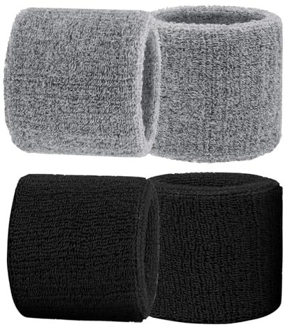 WOLMIK Schweißbänder Handgelenk, Saugfähige Handgelenk Schweißbänder für Damen & Herren，Fitness Arm Schweißband，Sport Schweißband Armband Weiche Baumwolle für Handball Fußball Tennis - 4 Stück