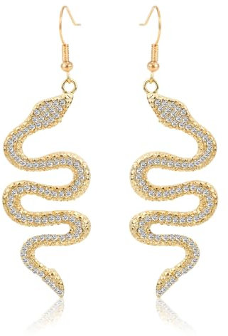 1 Paar Strass Schlangen Ohrringe für Damen, Gold Lange Baumelnde Schlangenohrringe Personalisiert Hakenschlangen-Ohrhänger Schmuckgeschenk für Karneval Halloween Kostümzubehör