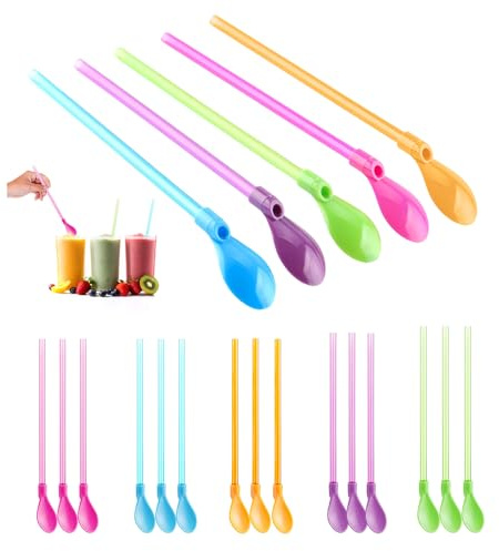 GIDWRIY 20 Pièces Paille Cuillere Plastique,Cuillère à Paille Réutilisable,Pailles Cuilleres Cocktail,Pailles pour Boire Colorées,Cuillere pour Boisson Réutilisable pour Smoothies, Frappés, Café
