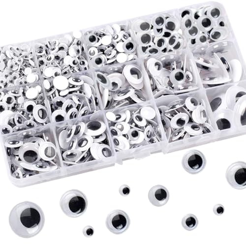 1280 Pezzi Occhi Mobili Giocattolo Autoadesivi 6mm,8mm,10mm,12mm,15mm,20mm per Fai da Te Scrapbooking Accessori