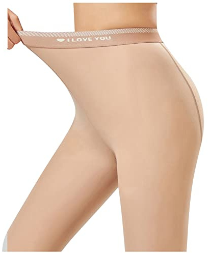 Medias térmicas cálidas opacas con forro polar para mujer, cintura alta, elásticas, gruesas, caqui, Talla única