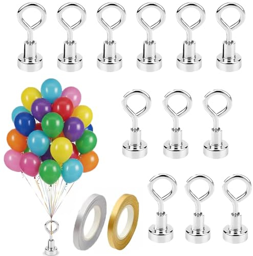 14 PCS Balloon Weights And Ribbon,Helium Balloon Weights With Magnet, Reusable Balloon Holders For Party, Wedding, Birthday, Christmas, Halloween Decorations (Silver)，Party Wedding Birthday