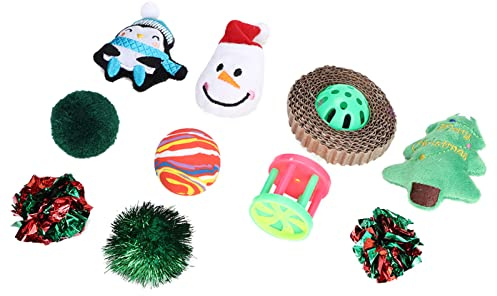 EMUKOEP Ensemble de Jouets de Noël pour Chat, Anneau de Cloche Mignon, Boule de Papier, Fournitures D'entraînement Interactives pour Chats, Jouet Amusant en Plastique pour Animaux de Compagnie, pour