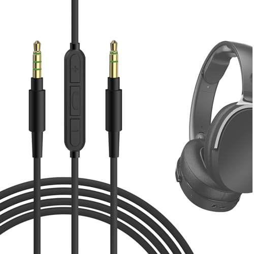 GEEKRIA Câble audio avec micro compatible avec les écouteurs Skullcandy Crusher Evo,Hesh 3,Hesh2,Riff 2,câble de remplacement auxiliaire 1/8(3,5mm) vers 3,5mm avec microphone en ligne(5,6 pi/1,7m)