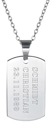 Gravado - Chaîne avec Pendentif en INOX - Gravure Dog Tag Militaire - Personnalisé avec [NOM PRÉNOM Date d'anniversaire] - Plaque d'identité gravée - Écriture en majuscules -Cadeau Bijou pour Hommes