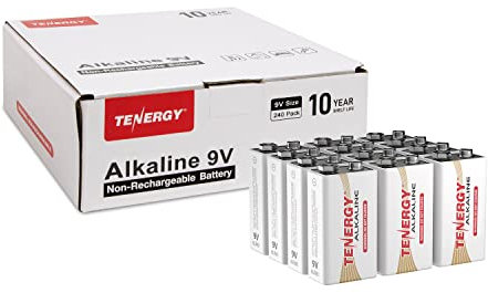Tenergy 6LR61 9V Alkaline Battery, Non-Rechargeable Battery for Smoke Alarms, Guitar Pickups, Microphones and More, 240 Pack