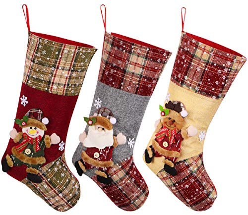 Toyvian WeihnachtsstrüMpfe Set, 3Er-Set GroßE Weihnachtsstrumpf Deko Weihnachtsmann Schneemann Rentier und Partyzubehör FüR Kamin Baum Und Party