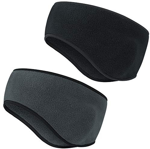 Hasagei - Fascia per la testa invernale per lo sport, fascia per le orecchie, fascia elastica per uomo e donna per jogging, corsa, escursionismo, ciclismo e motocicletta, nero + grigio polare pile.