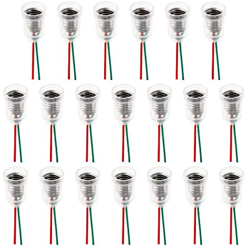 Jubaopen 20pcs E10 Lampade Holder Portalampada a Attacco con Filo Piccole Portalampada Socket Filo Lampade Zoccolo di Base in Rame e ABS per Accessori Elettrico Esperimento Laboratorio Casa Led