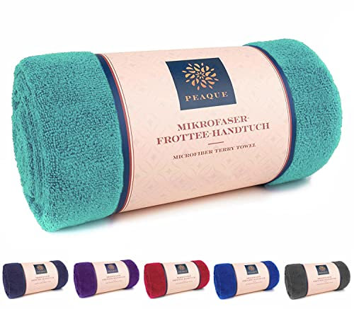 PEAQUE Mikrofaser-Handtuch mit Frottee-Struktur - 1er & 2er Set, Antibakteriell Saugstark Schnelltrocknend Leicht XXL, Sporthandtuch Reisehandtuch Saunahandtuch (Türkis, 50x100 cm)