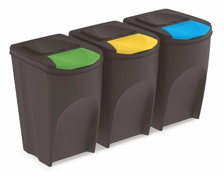 Spetebo Sortibox Mülleimer mit Deckel 35 L - 3er Set/anthrazit - Stapelbares Müll Trennsystem - Abfall Sortierer Trenner Sytem Trennkörbe stapelbar mit Klappe