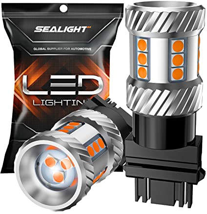 SEALIGHT LED Turn Signal Bulb, 3157 LED Bulbs Amber Yellow, 600% Brighter 3156 3457A 4057 4157 LED Light for Front Rear Turn Signal Light, Marker Parking Lights, Pack of 2
