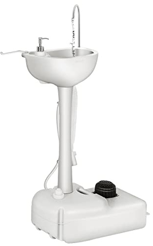 COSTWAY Évier de Camping à Pompe à Pied Portable avec Réservoir d'eau de 17L et Distributeur de Savon, Support de Lavage des Mains Roulante avec Porte-Serviettes pour Jardin Randonnée