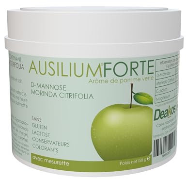 Deakos Ausilium Forte 300g - Integratore Cistite Donna e Benessere delle Vie Urinarie - In Polvere Gusto Mela Verde - A base di D Mannosio Puro e Morinda Citrifolia - Senza Glutine e Lattosio