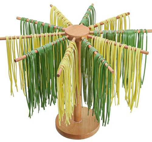 Beech Wood Pasta Drying Rack, 10-Arm Large Capacity, Detachable Fresh Spaghetti Noodle Tree Hanger, Larger Drying Area for Faster Drying Pasta, Prevents from Sticking