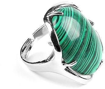 Ring Mit Runden Perlen Und Steinen – Malachit Für Damen, Vier Zinken, Ovale Halbedelsteine, Fingerschmuck, Größenverstellbarer Reiki-Kristall-Schmuck Oder Party-Hochzeitsschmuck, Grün, Verstel