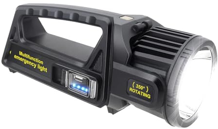 LETOUR Faretto da 350000LM, torcia LED ricaricabile con testa girevole a 350°, 9 modalità super luminose, per esterni, torcia impermeabile IPX4 per le emergenze