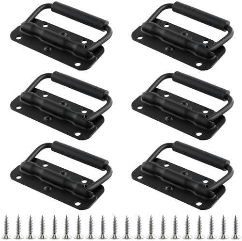 FUNSUEI Lot de 6 poignées pliantes métal - 100mm - Poignée de caisse pliable - Poignées à ressort - Poignée de caisse argentée - Poignée de transport en métal pliable - Poignée pliante à ressort