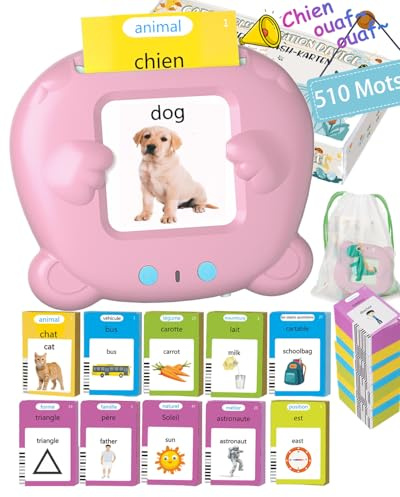 510 Mots Carte Parlante Montessori, Mot ami français, Jeux educatif Enfant 2 Ans, Jouet Enfant de 2 à 6 Ans écouter et Apprendre A Parler, Cartes éducatives pour Enfants Cadeaux d'anniversaire Rose