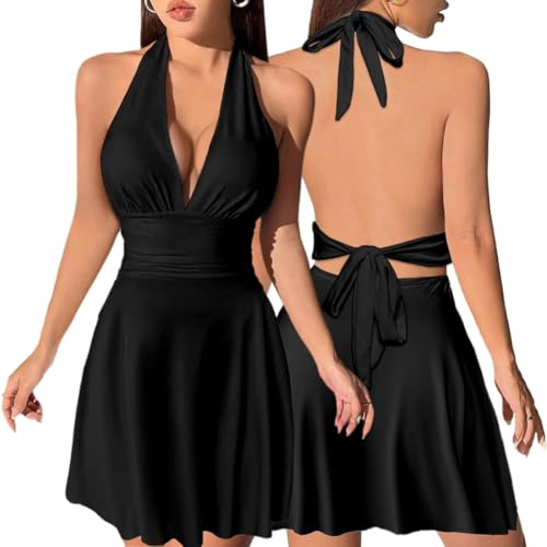 Hanaoops klänning damer sexiga miniklänningar bodycon naken rygg ärmlös A-linje klänning för kvinnor sommarklänning disco cocktail party klubbkläder