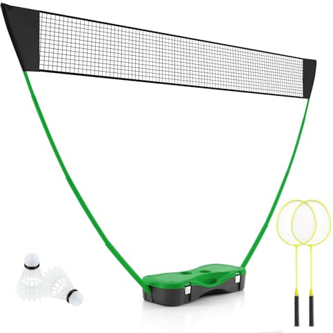 LIFEZEAL Badminton, Set Completo di Badminton Portatile, con Supporto per Rete, Rete, 2 Racchette, 2 Palline, 2 Pali e Scatola, Giochi Sportivi all' Esterno e all' Interno (verde)