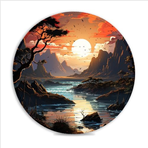 LJSPTU Gaming Mouse Pad Sunset scenes Portable (11.8-inch) Heat-Resistant Spill-Proof Desk Mat 360° Smooth Tracking for Esports, Compact for Travel Gaming Setup