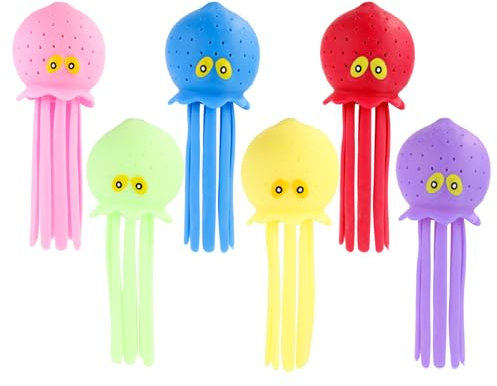 6stk Oktopus Wasserbälle, Lustiges Schwimmendes Oktopus-Poolspielzeug Neuartige Sensorische Quetschen Wasserbomben Spritzbälle Sommer-Schwimmbad Badespielzeug für Kinder (6 Farben)