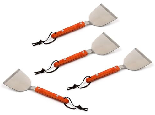 4-pack stekspade av rostfritt stål | köttsvarvare med trähandtag | Steklyft – stekspade | grillspade | BBQ grillspatel | kökshjälp | hamburgare grillspade