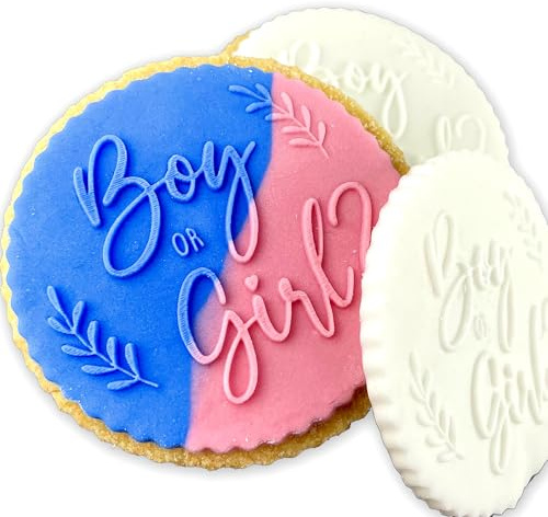 Tampon de glaçage pour garçon ou fille - Tampon embosseur pour biscuits, biscuits, décorations de cupcakes - Pochoir pour fête prénatale - 60 mm
