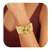 HolidayQbee Gold Bangle for Women – Wave Design Cuff Bracelets for Women, Wide Chunky Gold Cuff Bracelet, Non-Tarnish Jewellery Gift, Hypoallergenic Fashion Accessory