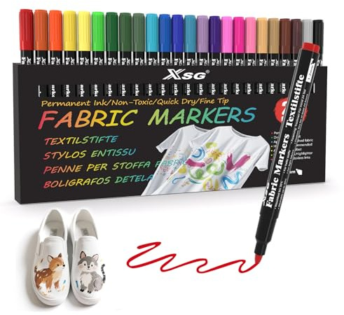 ABEIER Fabric Markers，24 Fabric Paint Fabric Pens Permanent for T Shirt, Shoes, Canvas, Hats, Pillowcases, Cotton Bags,Non Toxic Textile Markers