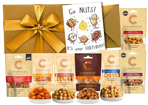 Birthday Nut Hamper Gift – Luxury Snack Box with Funny Birthday Card – Garlic Nuts, Sweet Chilli Cashews, Salted & Caramelised Peanuts – Gourmet Food Gift for Men & Women – WALTNEYS