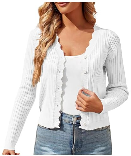 Women's Cardigans Ladies White Cardigan Lightweight for Women UK Size 14 Plus Spring Clothes Summer Essentials Long Sleeve Button Up Work Office Appropriate Navy Cotton Sweaters Cream White M