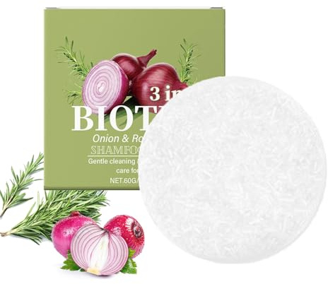 Onion - Barre de shampoing à la biotine à l'oignon et au romarin - Savon pour cheveux Onion Rosemary - Nettoyage en profondeur et hydratation - Pour tous les types de cheveux - Taille voyage (1 pièce)
