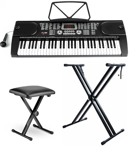 61 Key Electronic MP3 Piano Keyboard Digital Instrument with Music Chair + Piano Stand (61 LIGHTED KEYS 255 TIMBERS)