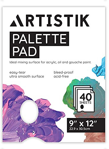Artistik Tear-Off Disposable Palette Paper Paint Pad | 9x12 / 21x29cm, 40 Sheets | Bleed-Proof Acrylic Paint Paper for Watercolor & Gouache Mixing