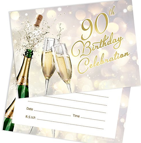 Olivia Samuel 20 x 90th Birthday Celebration Invites from Champagne Style - Ready to Write with Envelopes