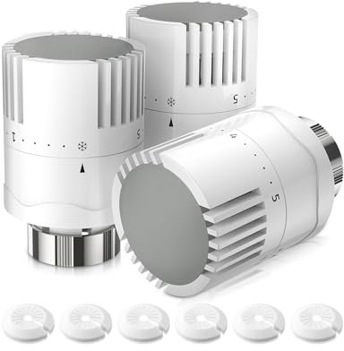 HOMGEN Thermostat Radiator Valve Head 3Pcs TRV Heads Durable Thermostatic Heads Radiator Thermostat Heads M30 x 1.5 Radiator Valve Replacement Heads With 6 Radiator Pipe Covers for Home Office etc