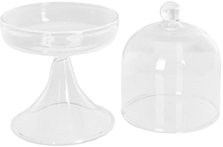 Angoily Mini Kuchenglocke Glas Tortenglocke Kuchenständer Käseglocke mit Keramik Teller Torten Lebensmittel Rose Glashaube Gastgeschenk Box für Hochzeit Torten Kuchen Essen Dessert 13x7cm