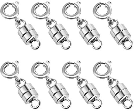 Aster 8 Pack Silver Magnetic Necklace Clasps Magnetic Necklaces Clasps Connector Magnetic Bracelets Clasp Converters for Bracelet Necklace Anklets Making (2CM)