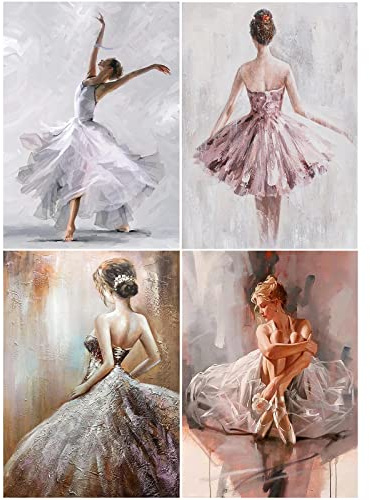 Diamond Painting - Set di 4 balletti per adulti, 30x40 cm, 5D, per bambini e ragazze, pittura con numeri, strass, ricamo a punto croce