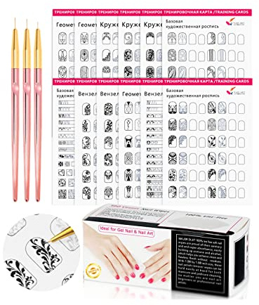Nail Art Book Design Practice With 3pc Rose Gold Nail Liner Pen 360pcs Nail Wipes Lines Drawing Painting Template Learning Book Manicure Tools For Beginner (white)
