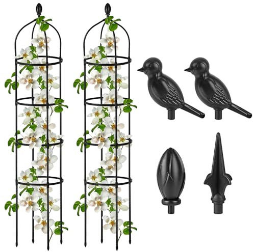 2 Pcs Garden Obelisk Trellis for Climbing Plants Outdoor 6 Ft Rose Bush Round Trellis for Pots Rustproof Metal Plant Flower Trellises for Clematis Vine Jasmine Support Outdoor Indoor