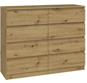 VBChome Kommode mit 8 Schubladen 120 x 40 x 97 cm Eiche Artisan Grifflose Schubladenkommode Mehrzweckschrank für Flur Schlafzimmer Wohnzimmer Kinderzimmer Modern Eiche Artisan