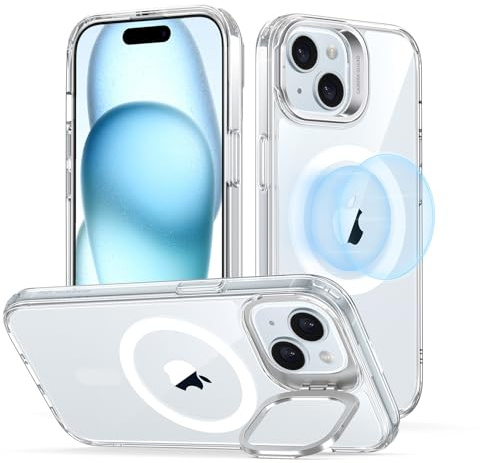 ESR for iPhone 15 Case, Compatible with MagSafe, Military-Grade Protective Case, Built-in Stash Stand Phone Case, Scratch-Resistant Back Cover, Classic Series, Clear